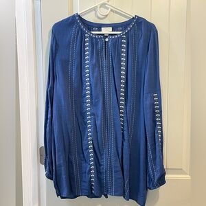 J. Jill Blue Embroidered Peasant Blouse  Size Large
Lightweight Cotton Gauze